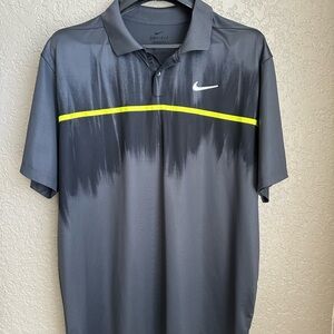 Nike Men's Gray Dri-FIT Polo with Yellow Accent